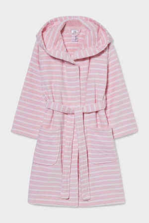 C&A Bathrobe With Hood Organic Baumwoll Gestreift Rosa | PTXBJG-014